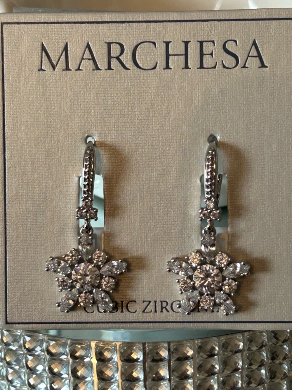 NWT! Marchesa Cubic Zirconia Silver-Tone Star Drop Earrings - Picture 4 of 7